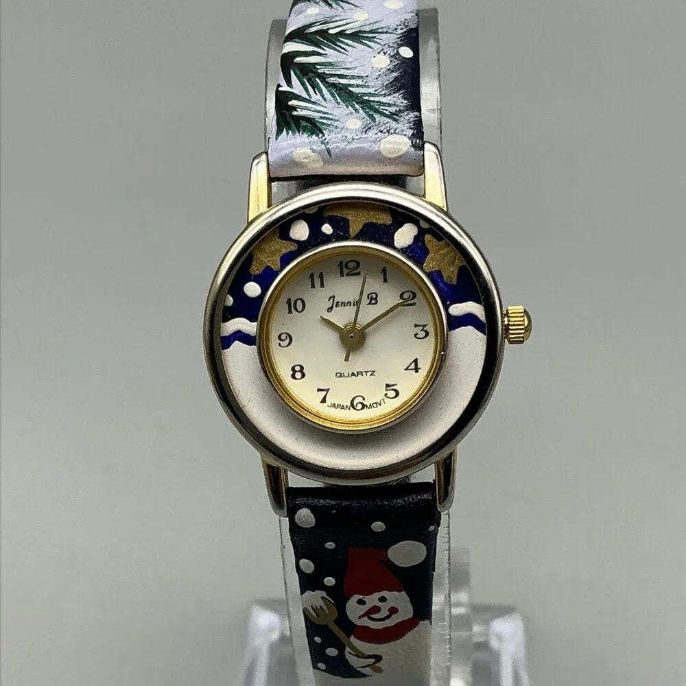 Jenni B Women Watch 24mm Blue Leather Winter Christmas Snowman New Battery
